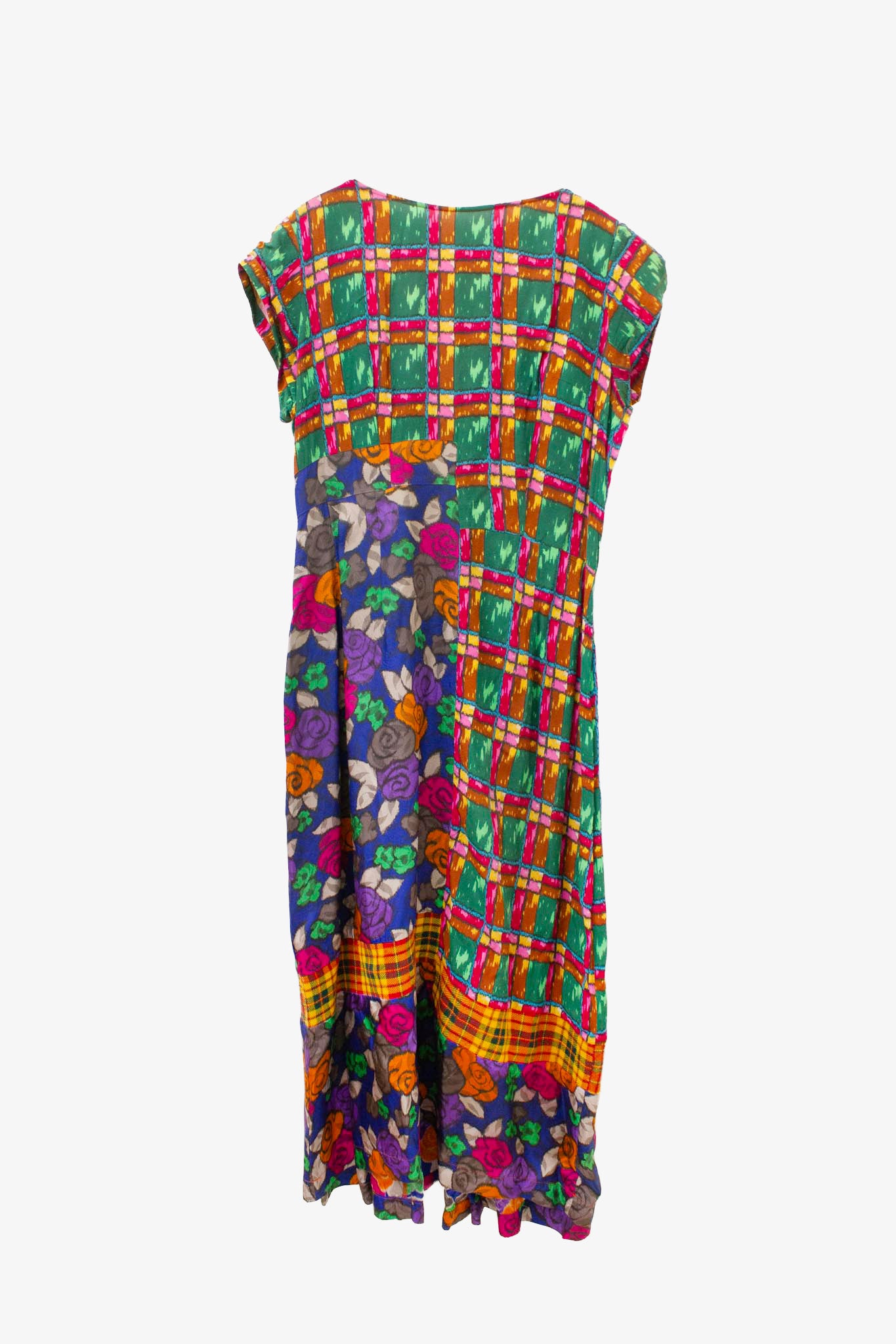 Vintage Comme des Garçons jurk met bloemen en blokprint vlakken
