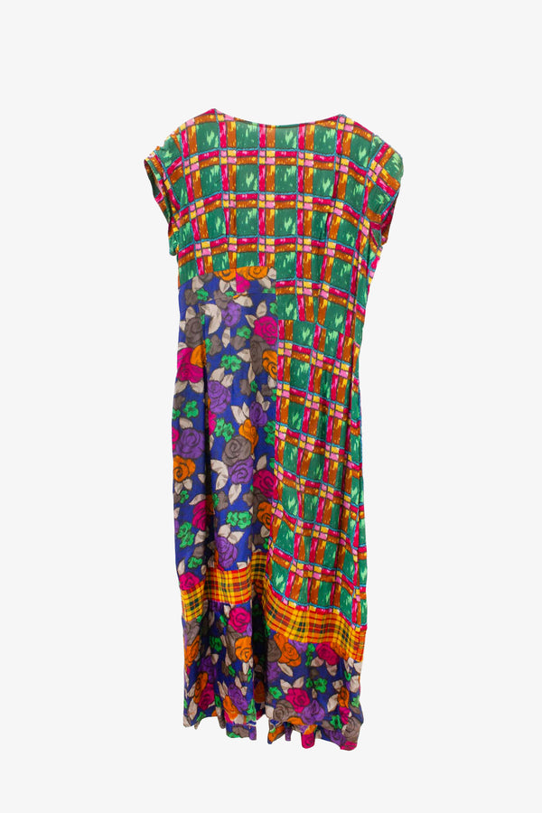 Vintage Comme des Garçons jurk met bloemen en blokprint vlakken