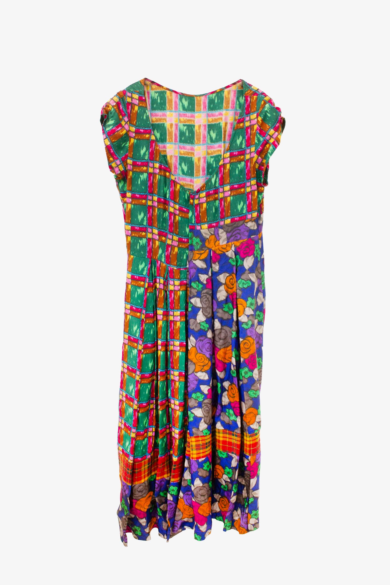 Vintage Comme des Garçons jurk met bloemen en blokprint vlakken