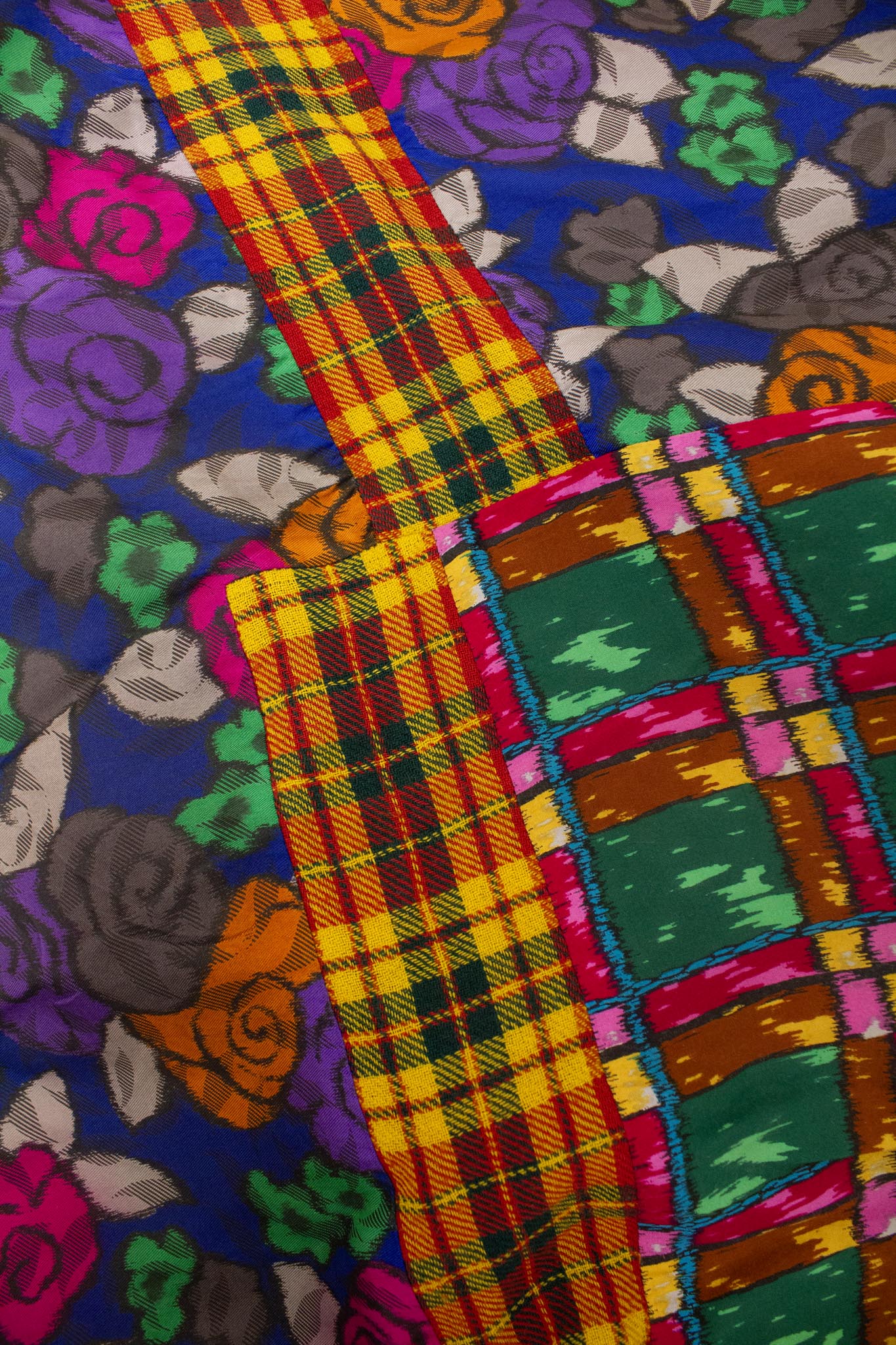 Vintage Comme des Garçons jurk met bloemen en blokprint vlakken
