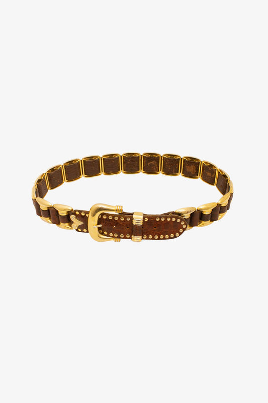 Vintage Manni Italy leren riem met goudkleurige chains