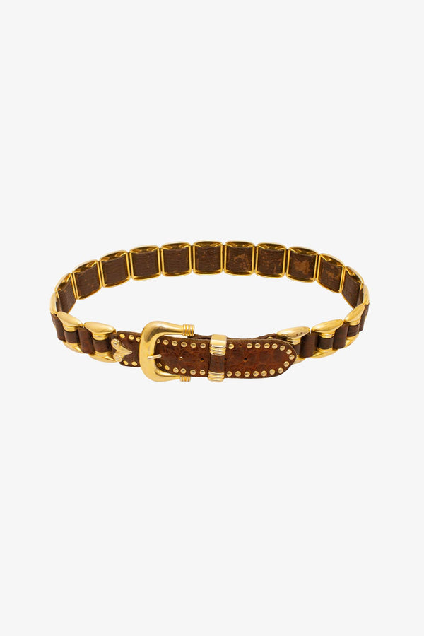 Vintage Manni Italy leren riem met goudkleurige chains