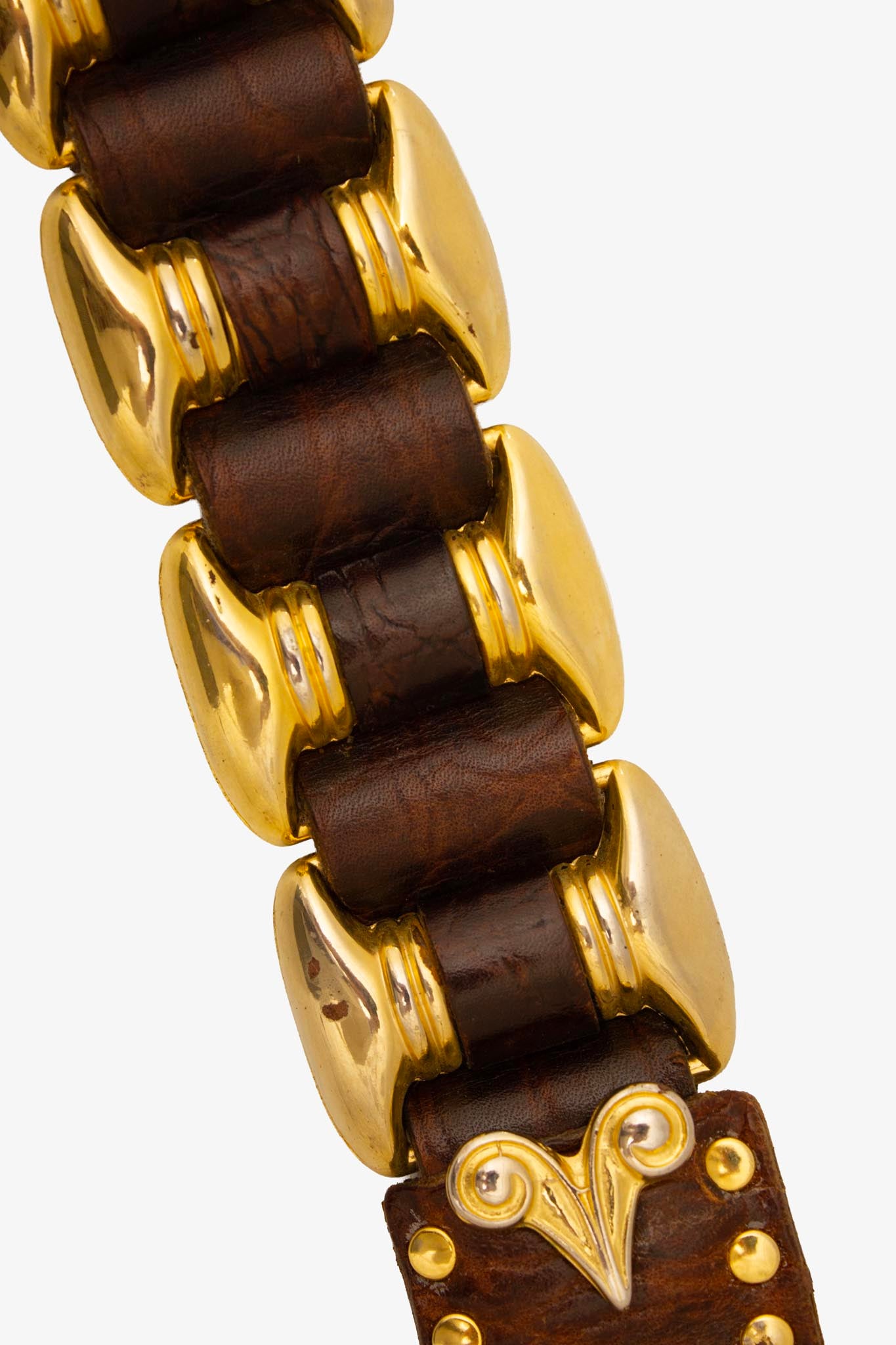 Vintage Manni Italy leren riem met goudkleurige chains