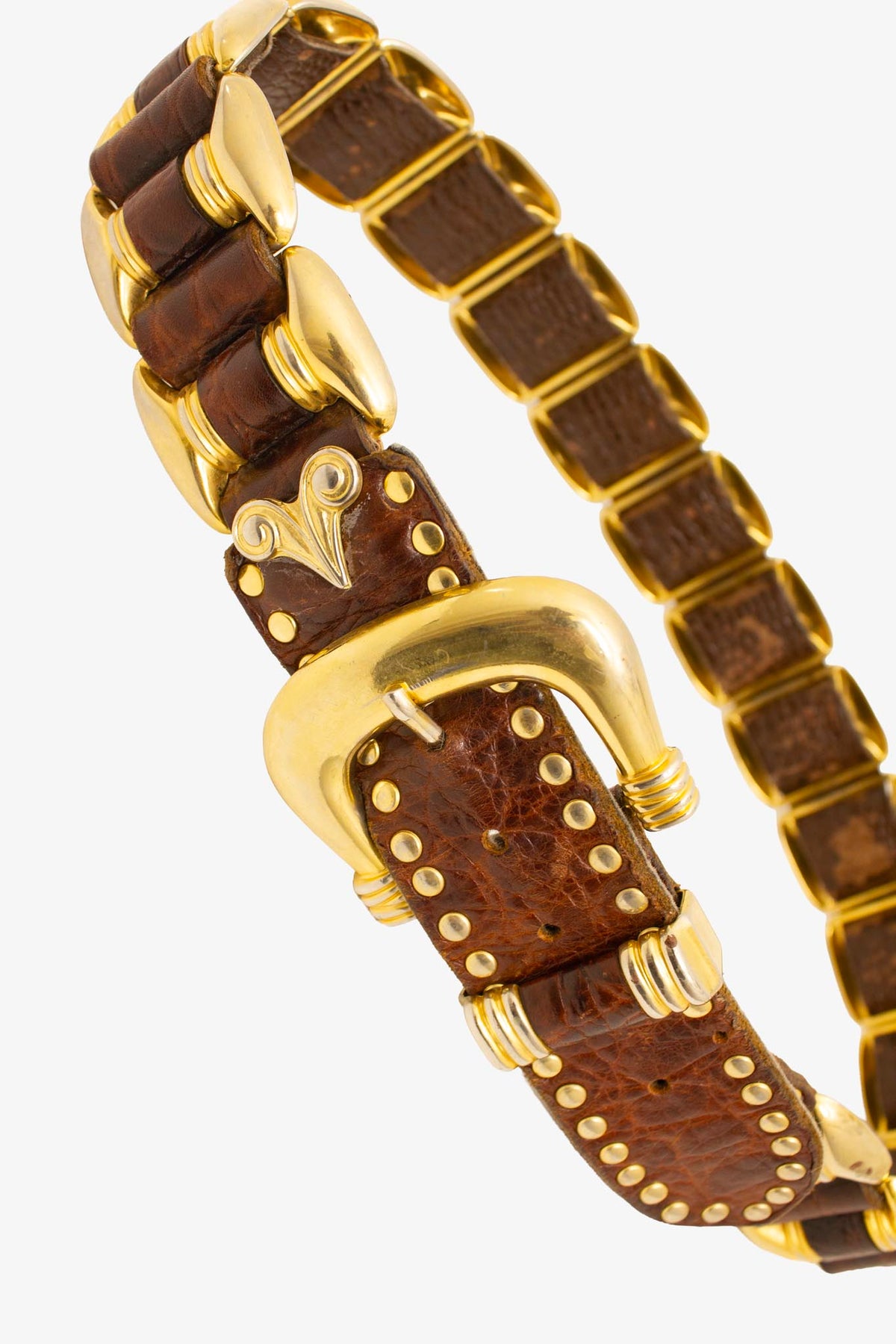 Vintage Manni Italy leren riem met goudkleurige chains