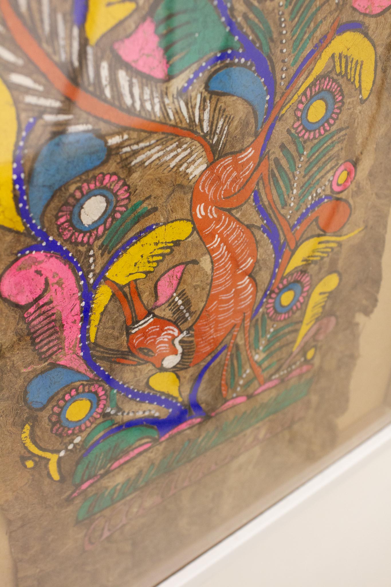 Vintage Mexicaans Amate-bark folklore schilderij op schorspapier