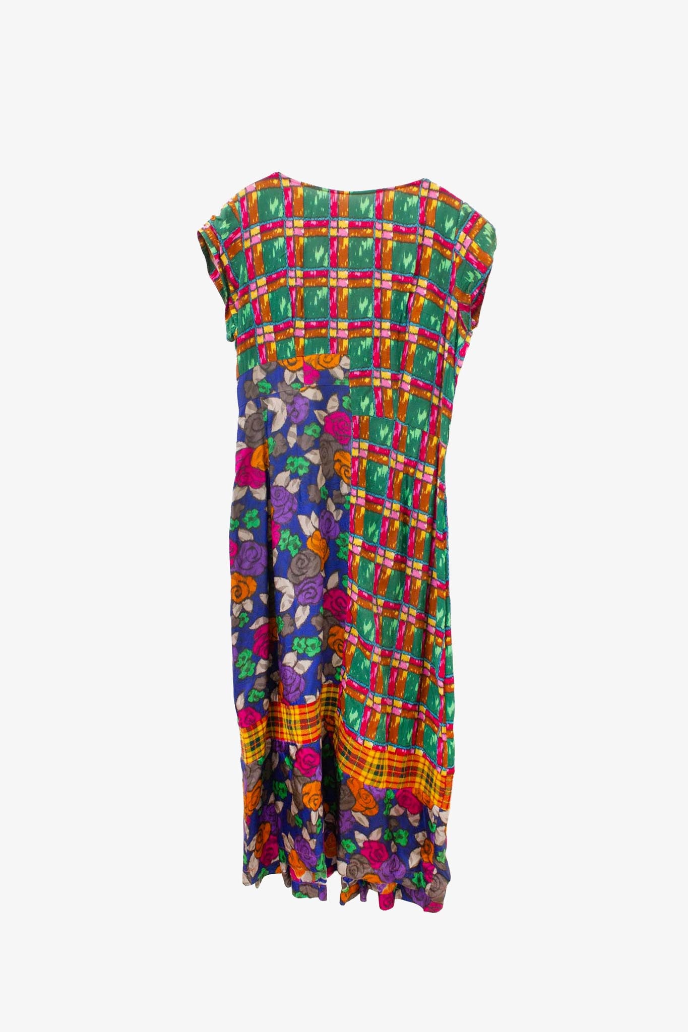 Vintage Comme des Garçons jurk met bloemen en blokprint vlakken