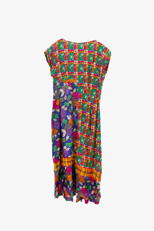 Vintage Comme des Garçons jurk met bloemen en blokprint vlakken