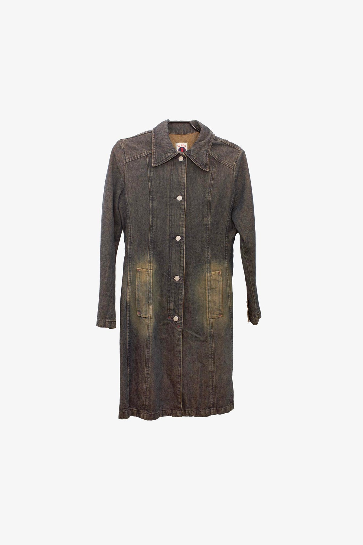 Vintage donkere denim acid wash trenchcoat
