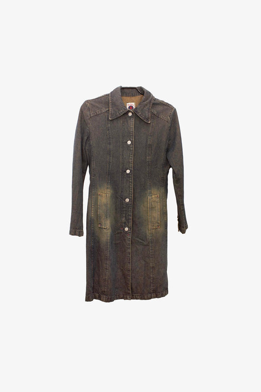 Vintage donkere denim acid wash trenchcoat