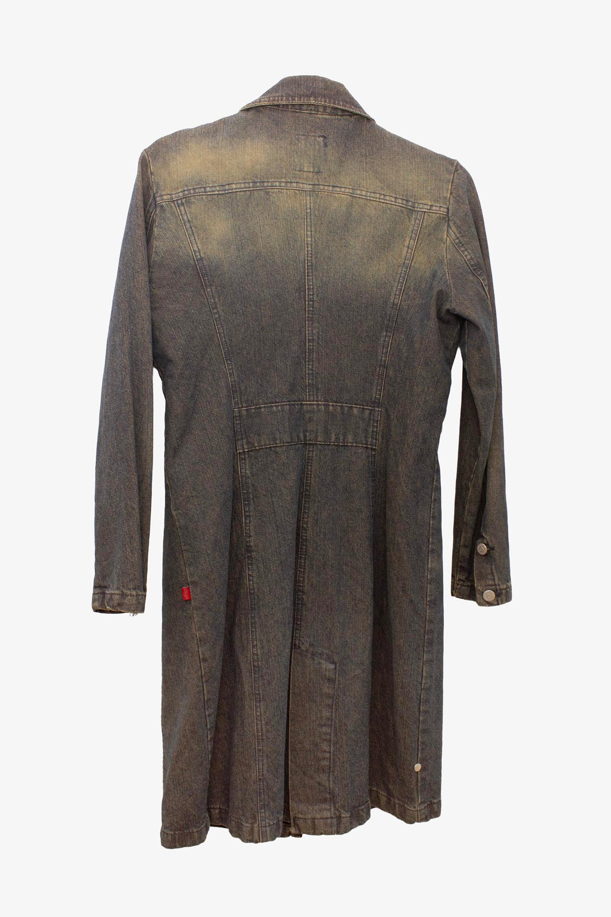Vintage donkere denim acid wash trenchcoat