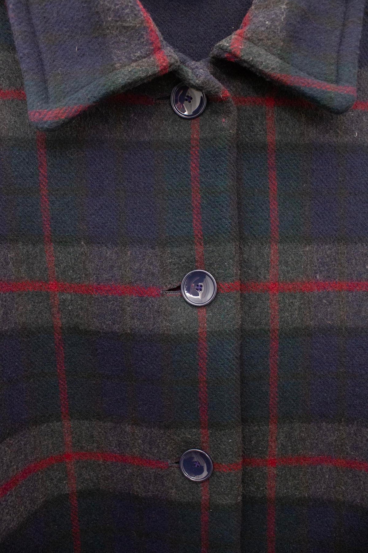 Vintage grijs blauw plaid wollen cape jas