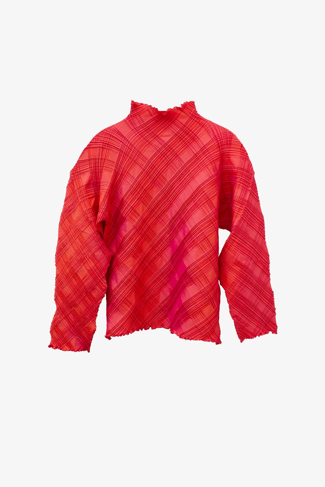 Vintage rood-roze iridiscerend geplooid blokpatroon Issey Miyake top&nbsp;
