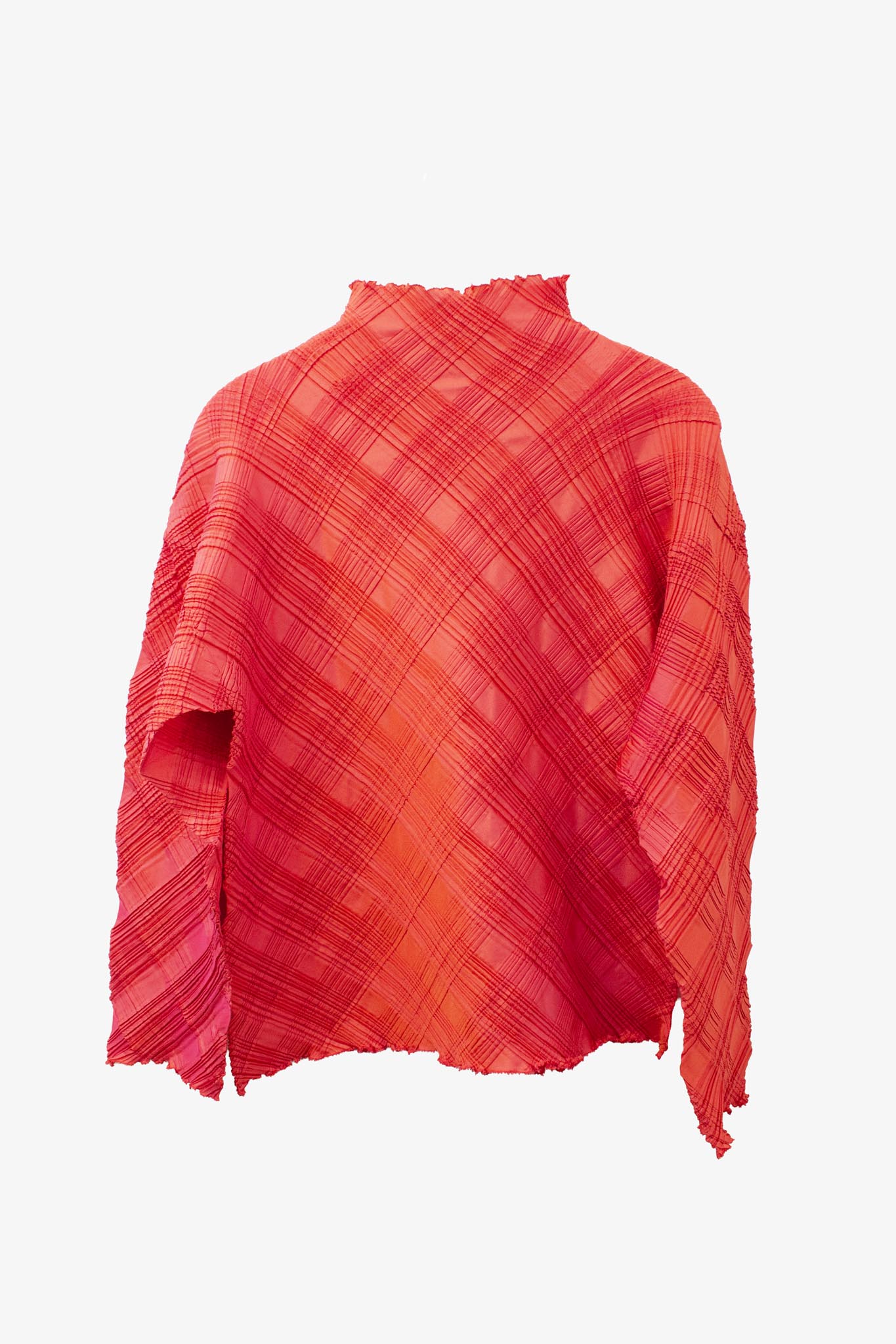 Vintage rood-roze iridiscerend geplooid blokpatroon Issey Miyake top&nbsp;