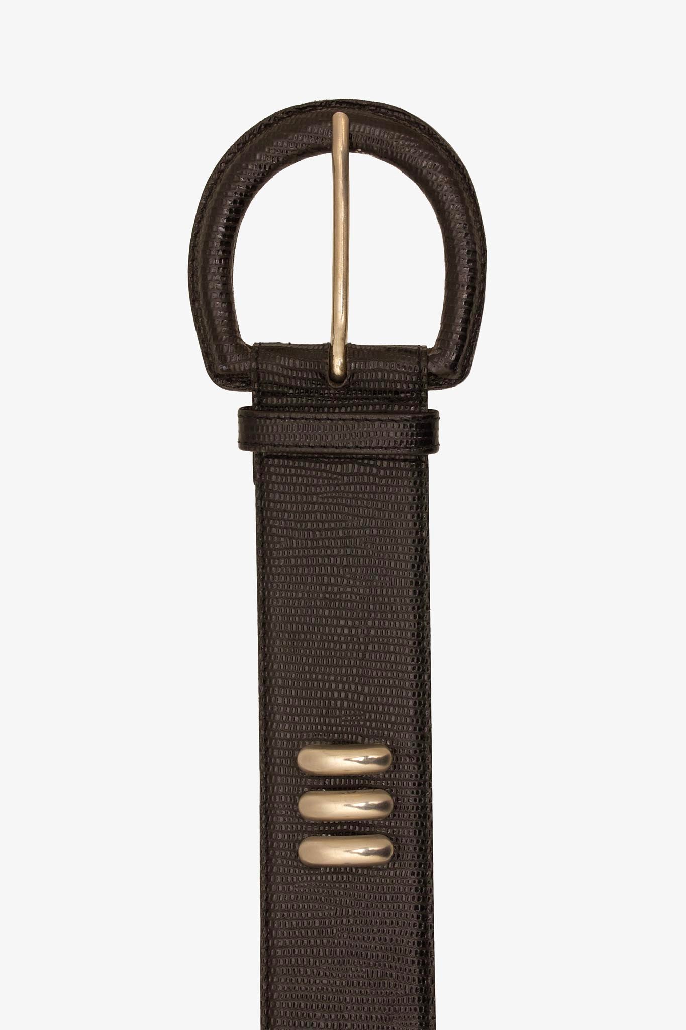 Vintage zwarte leren Escada riem met zilverkleurige studs