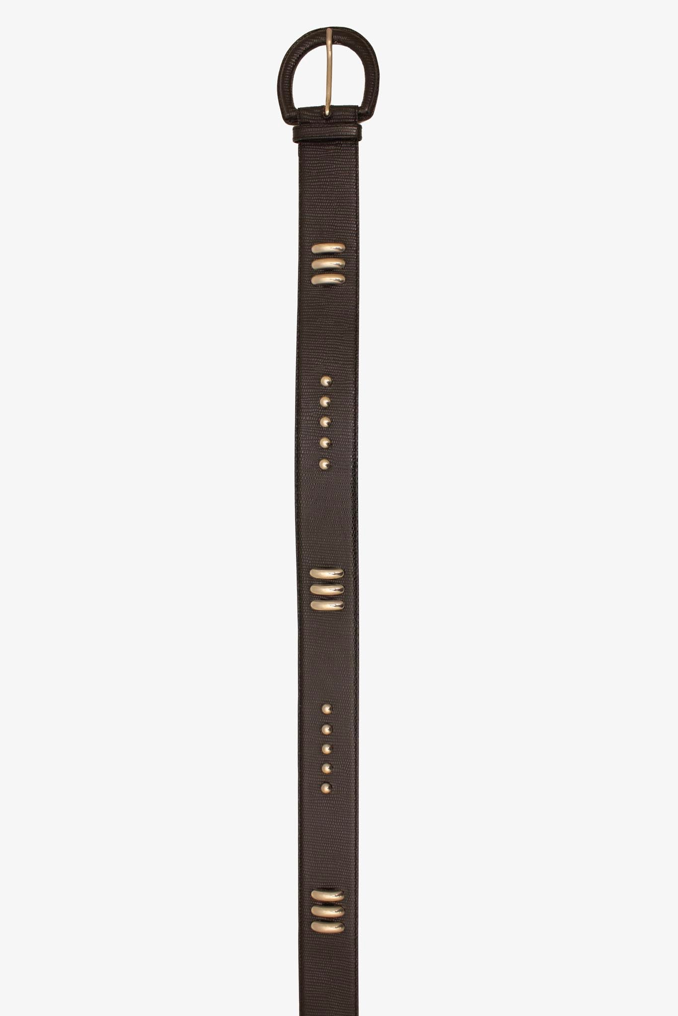 Vintage zwarte leren Escada riem met zilverkleurige studs