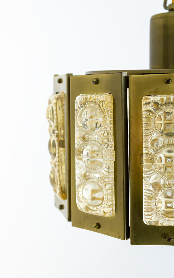 Vitrika hanglamp messing met figuurglas Deens Design jaren 60