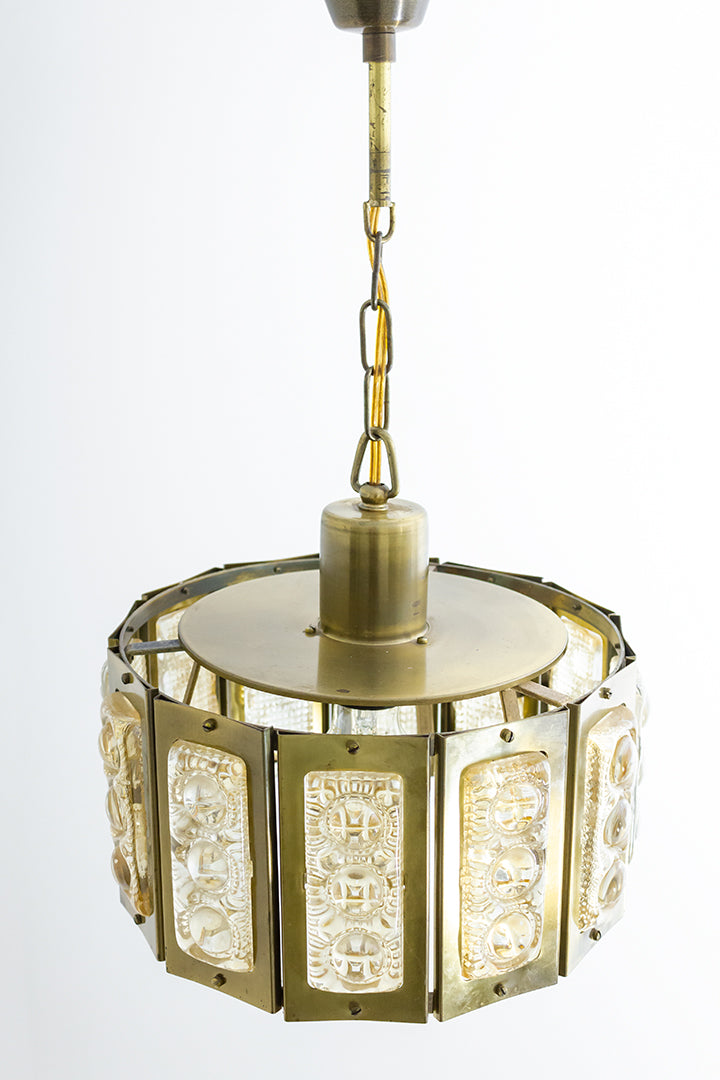 Vitrika hanglamp messing met figuurglas Deens Design jaren 60