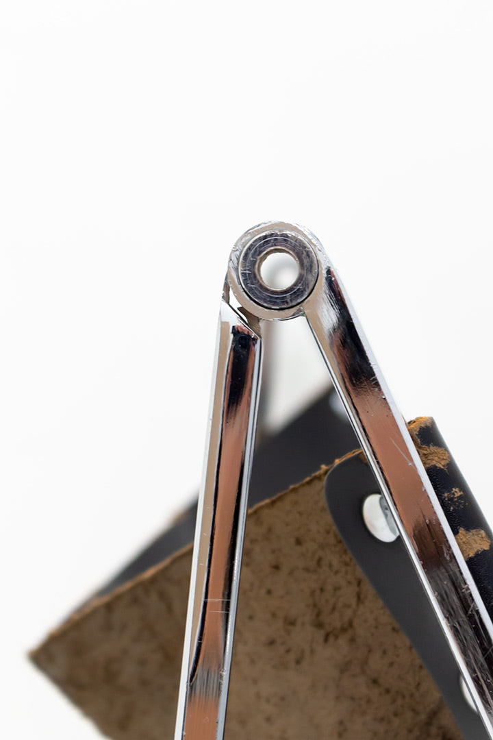 Vono Lübke vintage klapstoel met verchroomd frame en zwarte leren zitting