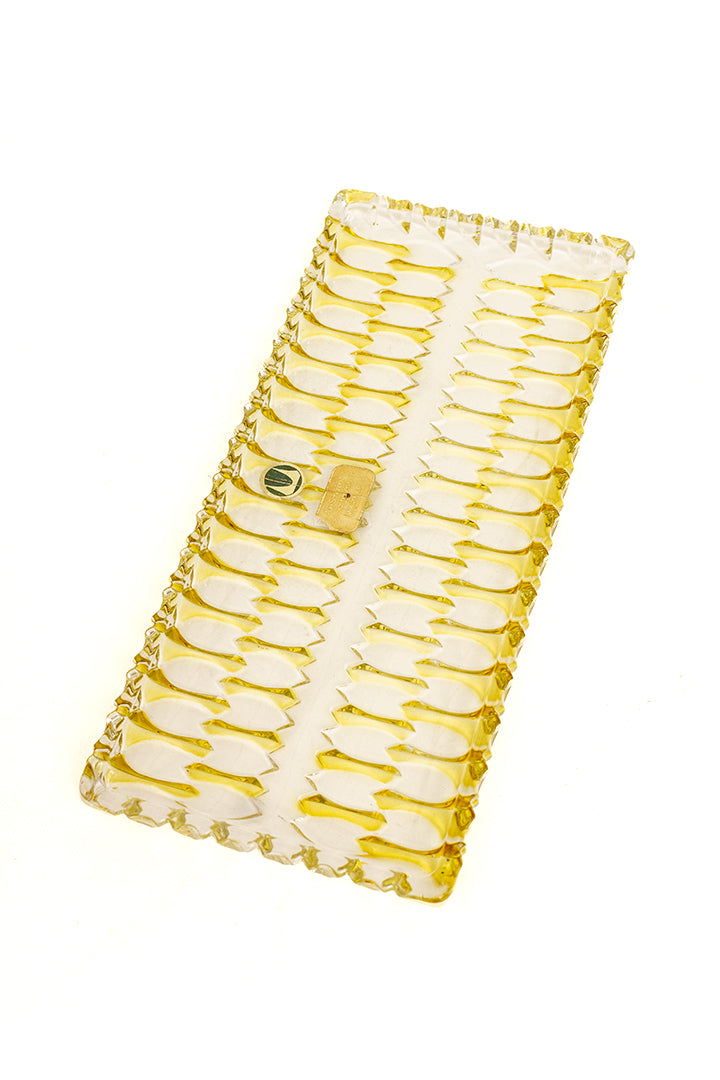 Walther Glas vintage rechthoekige schaal van geel getint glas