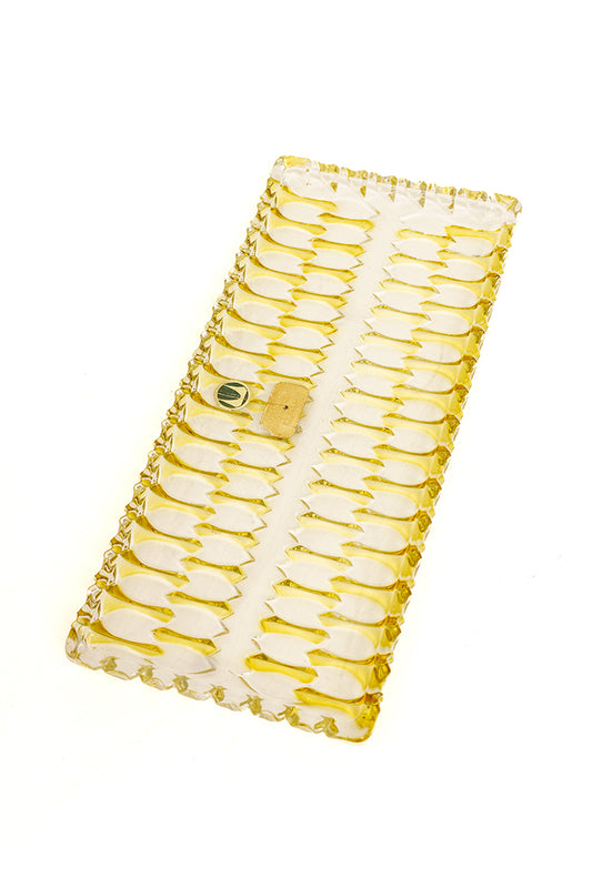 Walther Glas vintage rechthoekige schaal van geel getint glas