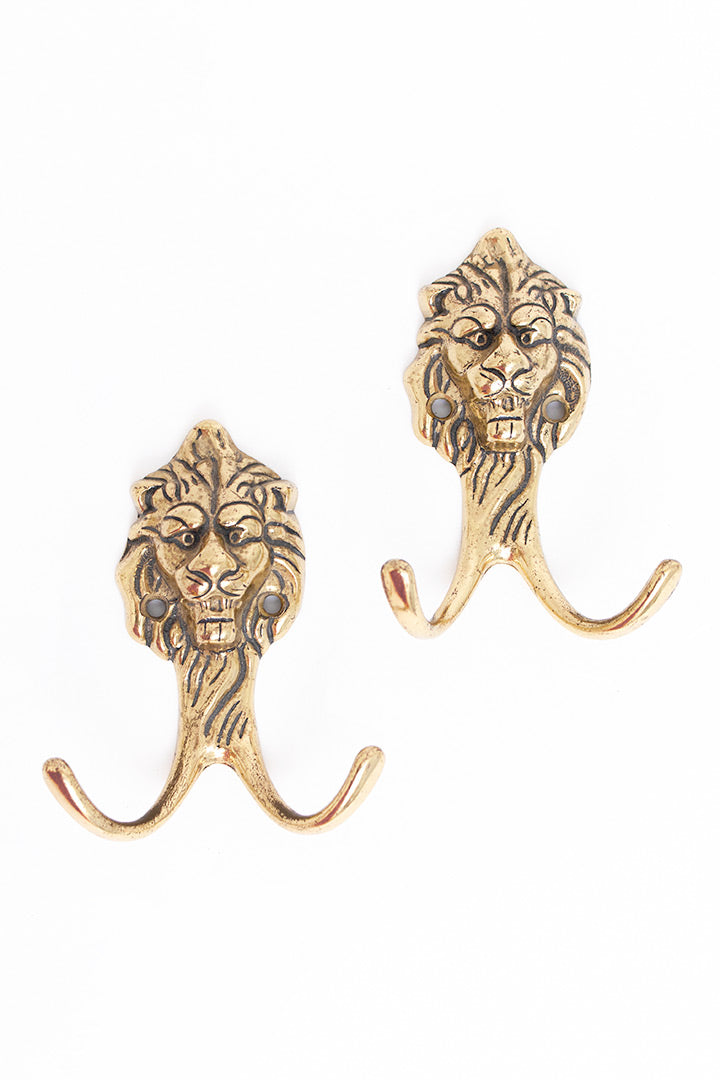 Wandhaak leeuw vintage messing - set van 2