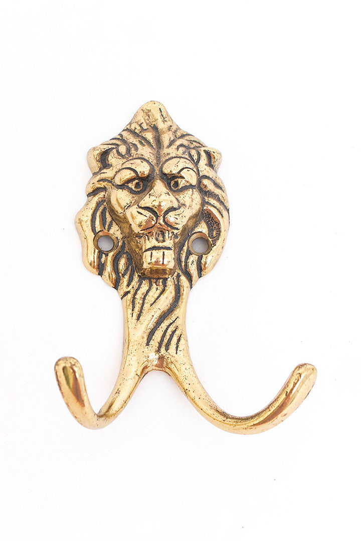 Wandhaak leeuw vintage messing - set van 2