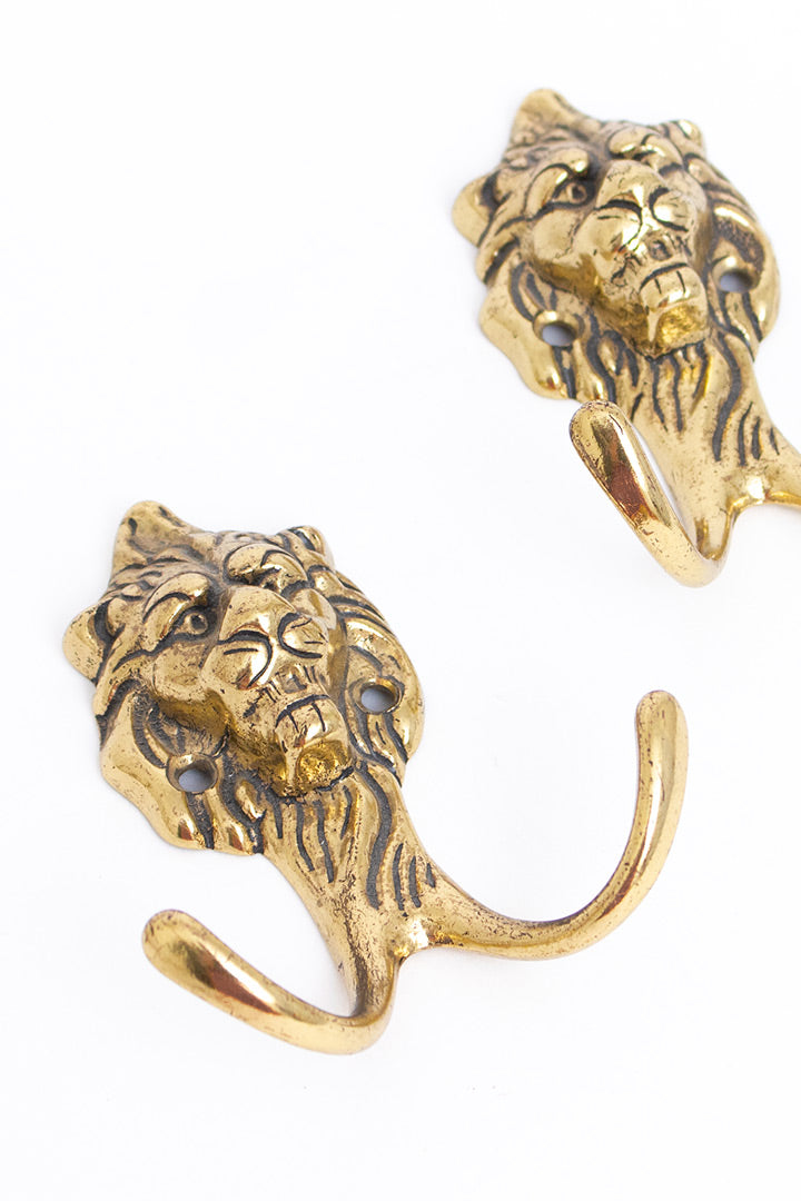 Wandhaak leeuw vintage messing - set van 2
