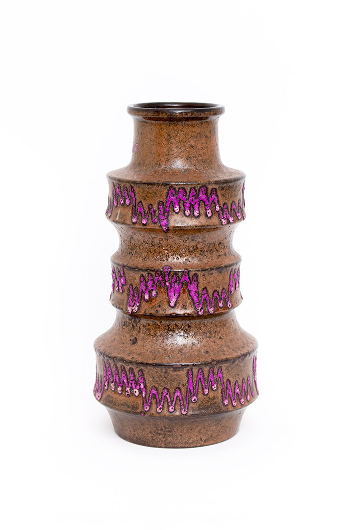 West-Germany vaas Pagoda Scheurich 267-38 bruin met paarse zigzag