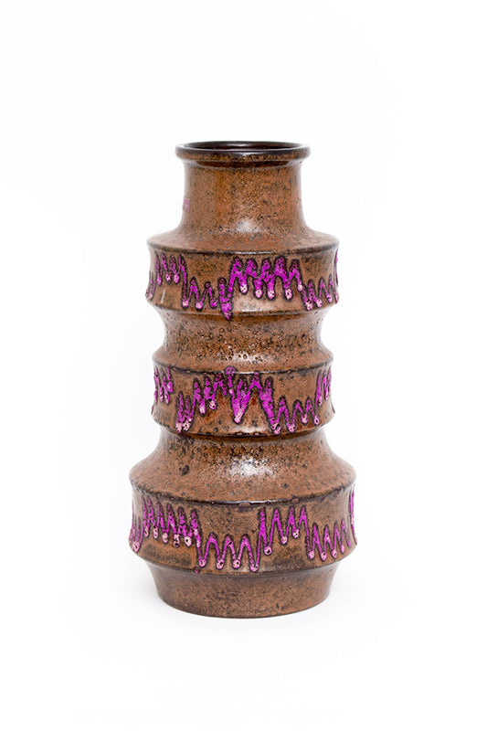 West-Germany vaas Pagoda Scheurich 267-38 bruin met paarse zigzag