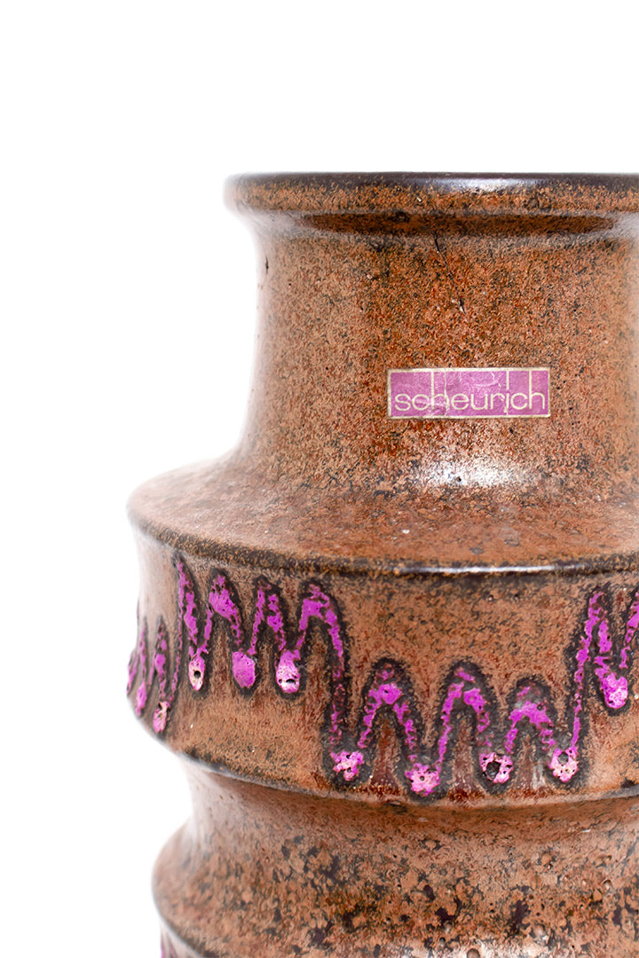 West-Germany vaas Pagoda Scheurich 267-38 bruin met paarse zigzag