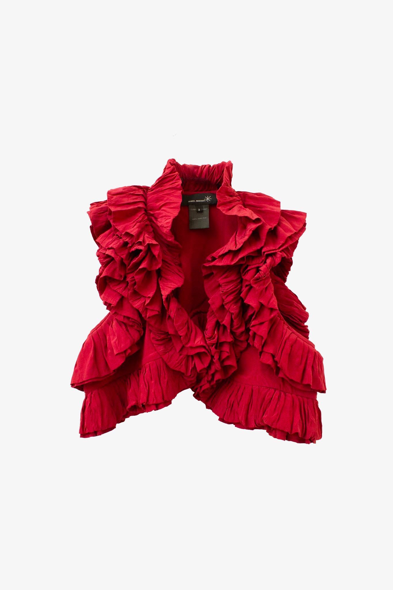 Wijnrood zijden Isabel Marant cropped mouwloos vestje met rushes