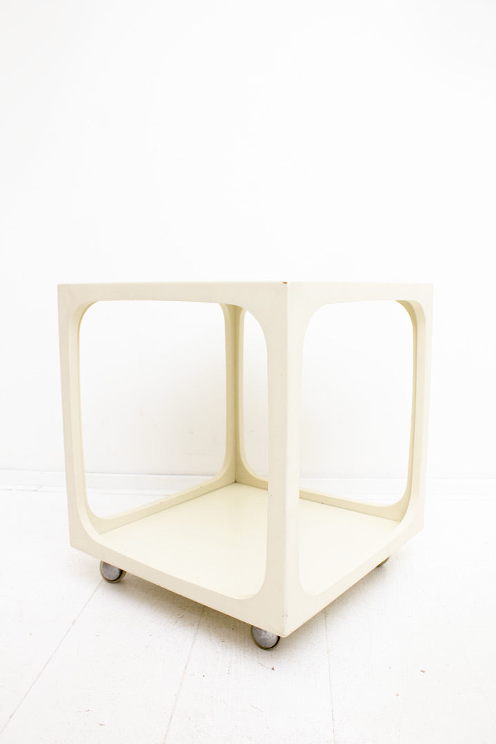 70's wit houten bijzettafel op wieltjes