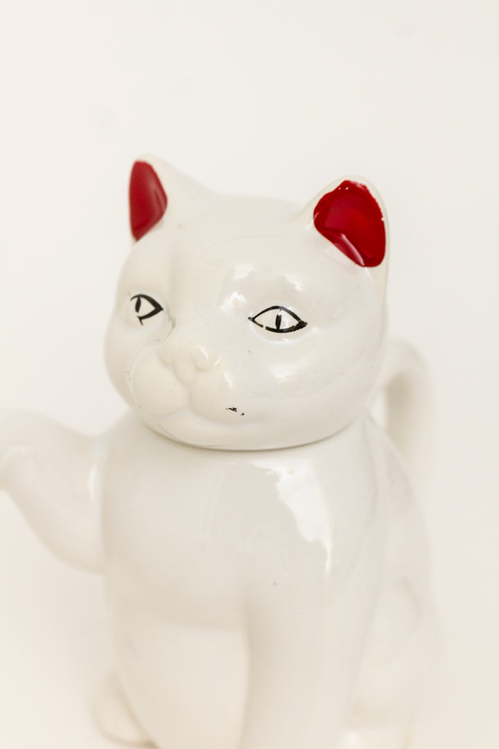 Wit vintage katten theepotje van keramiek
