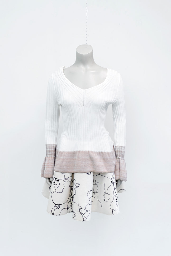 Witte gebreide trui met geplooide mouwen Italië