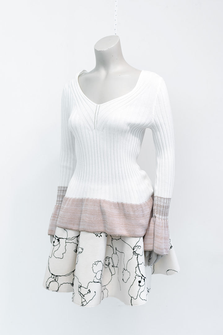 Witte gebreide trui met geplooide mouwen Italië