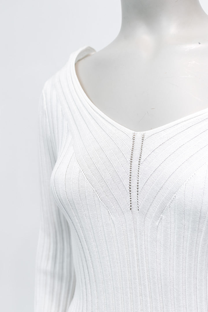 Witte gebreide trui met geplooide mouwen Italië