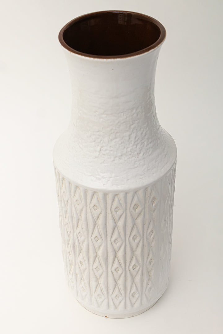 Witte vintage Carstens West-Germany vaas met geruit patroon 7001-40