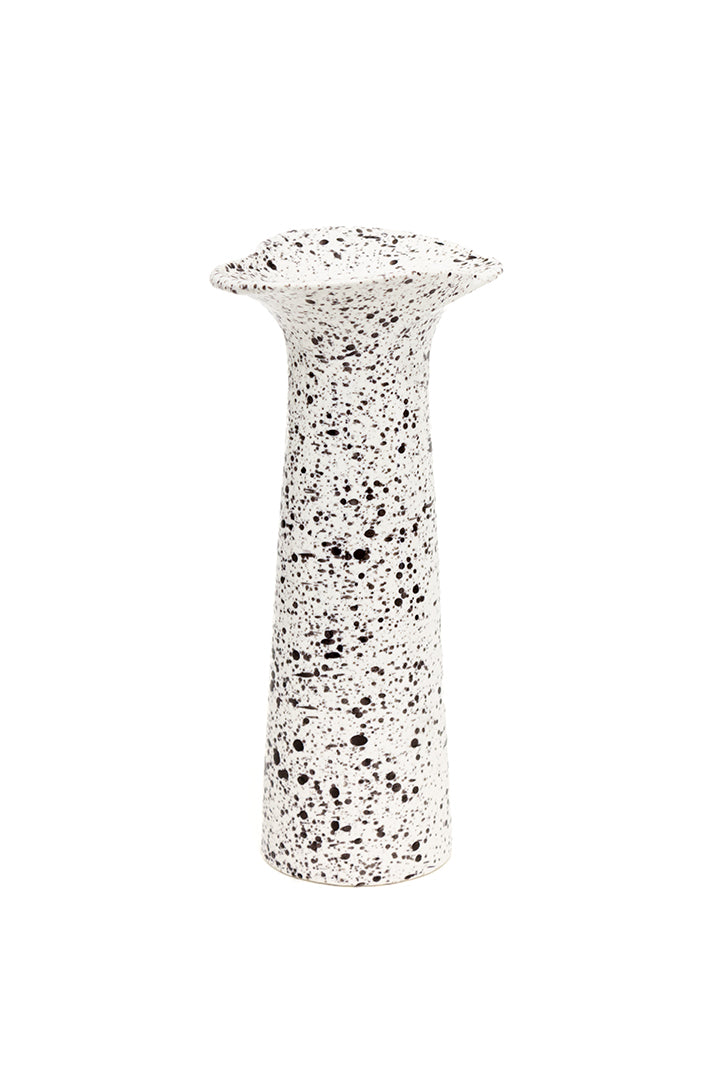 Witte vintage vaas met zwarte spikkels jaren 90