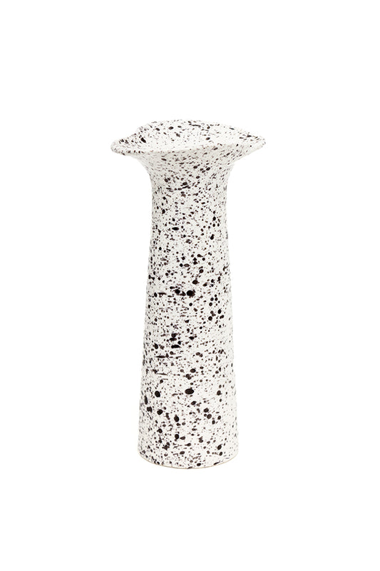 Witte vintage vaas met zwarte spikkels jaren 90