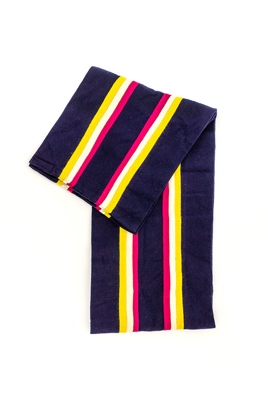 Wollen college sjaal donkerblauw met strepen vintage jaren 80