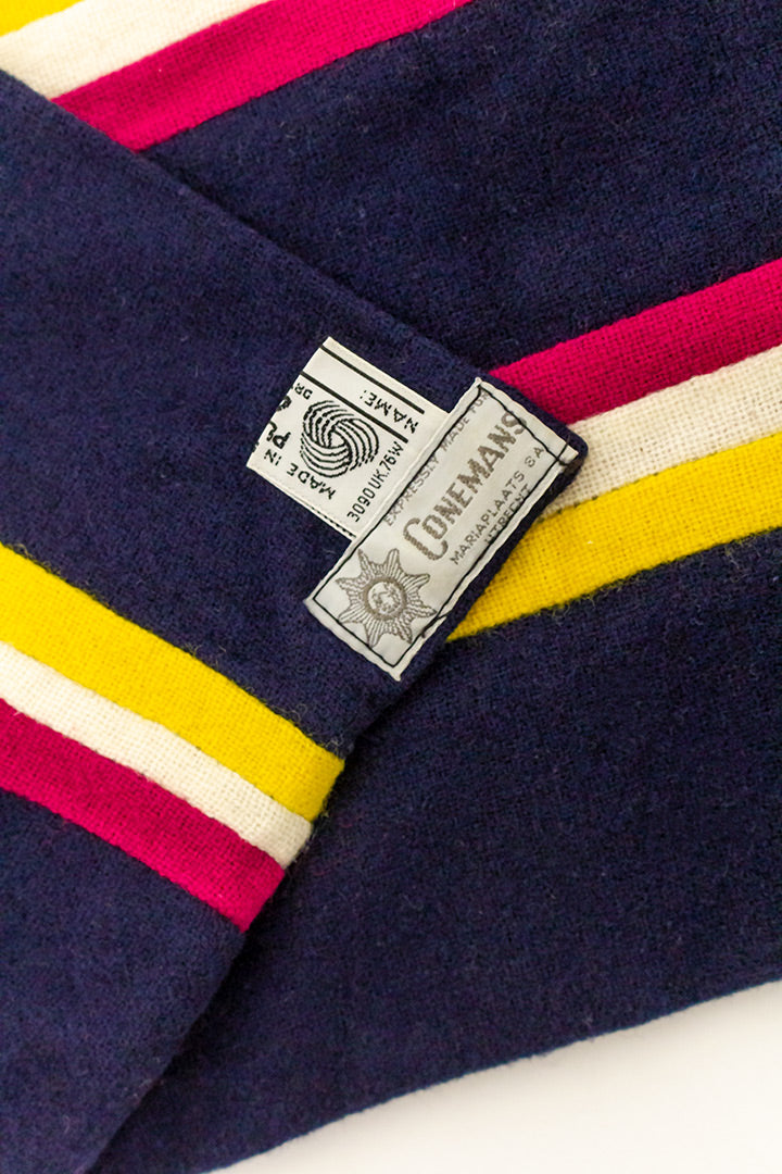 Wollen college sjaal donkerblauw met strepen vintage jaren 80