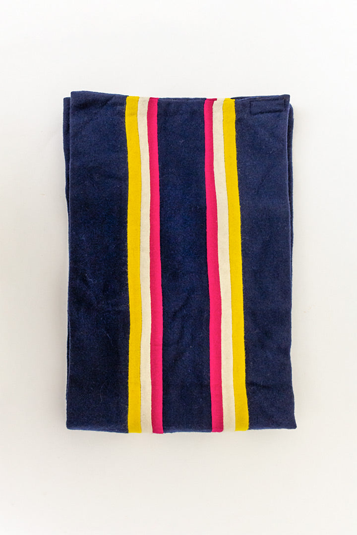 Wollen college sjaal donkerblauw met strepen vintage jaren 80