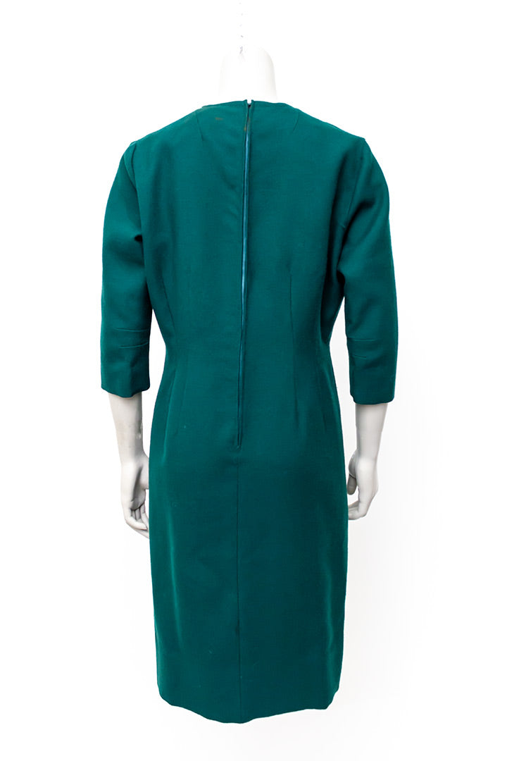 Wollen vintage jurk bosgroen met dubbele rij knopen jaren 60