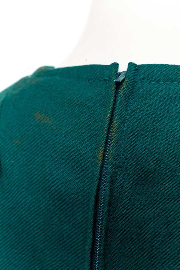 Wollen vintage jurk bosgroen met dubbele rij knopen jaren 60