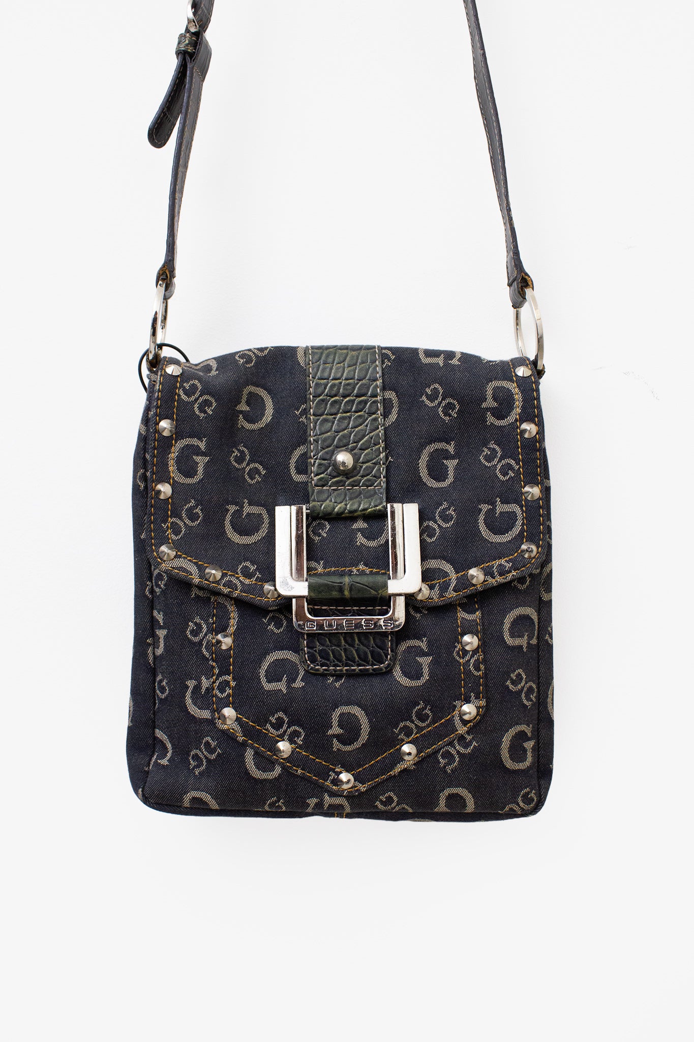 Y2K Guess denim monogram schoudertasje