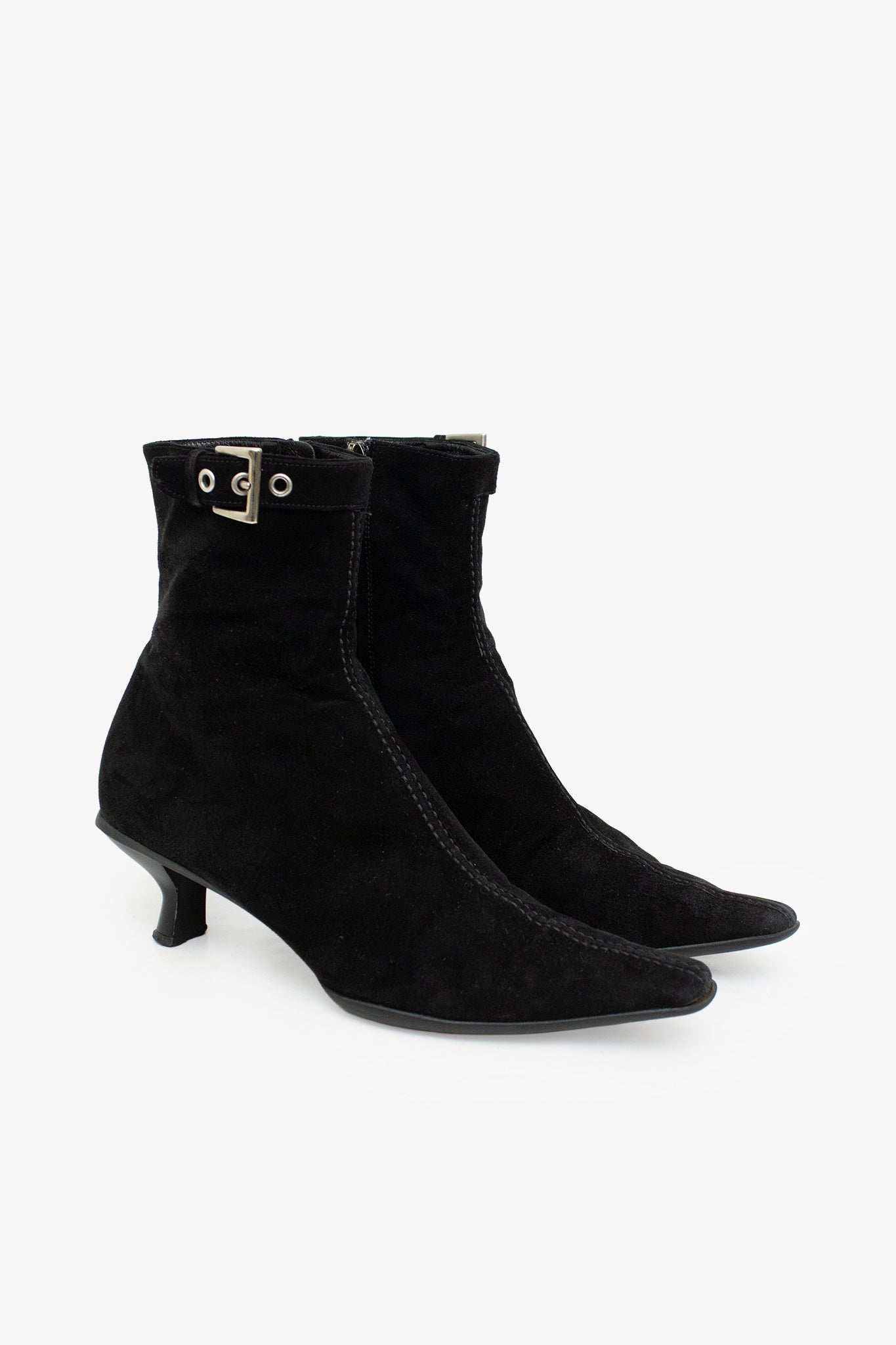 Y2K zwarte suède Prada enkellaarsjes