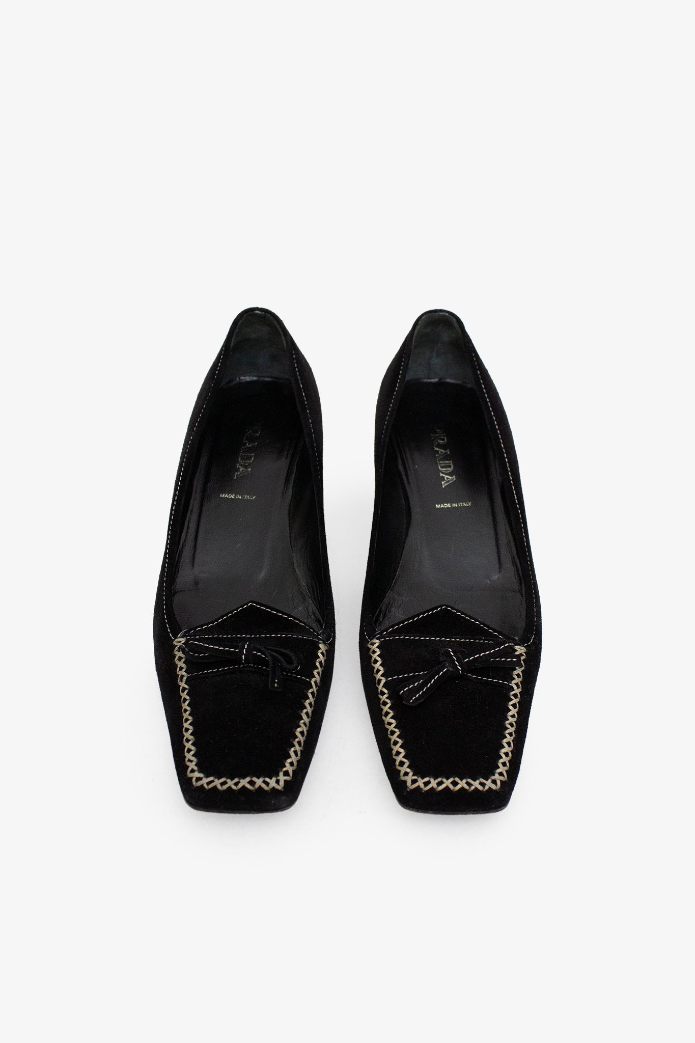 Y2K zwarte suède kitten heel Prada pumps