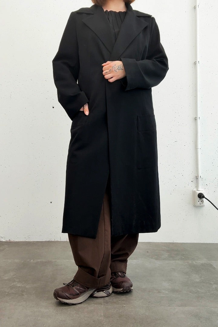 Yohji Yamamoto Y’s wollen openvallende jas met grote zakken
