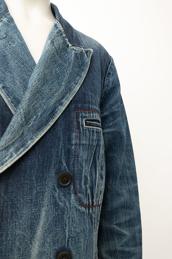 Yohji Yamamoto lange denim double breasted heren blazer