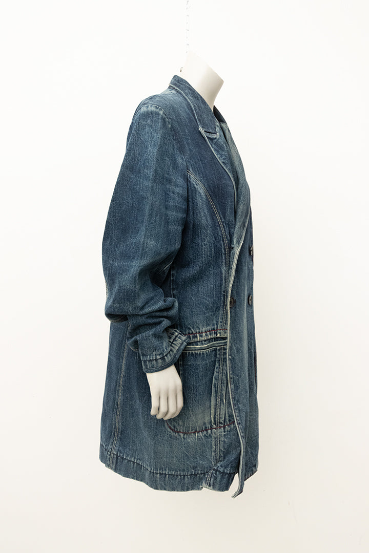 Yohji Yamamoto lange denim double breasted heren blazer